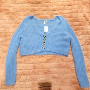 Baby Blue Fuzzy Crop Top NWT